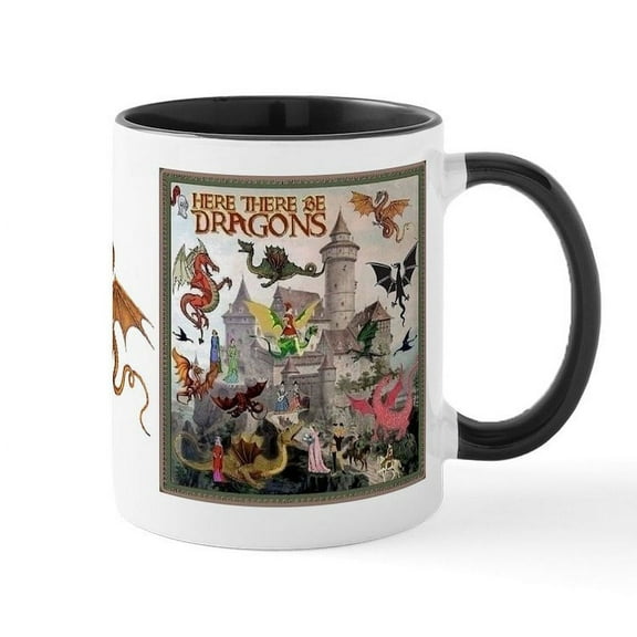 CafePress - There Be Dragons Mug Mugs - 11 oz Ceramic Mug - Novelty Coffee Tea Cup