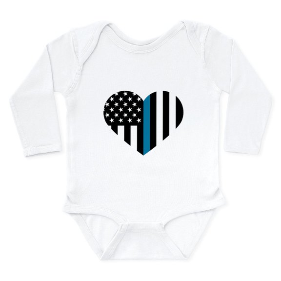 CafePress - Thin Blue Line American Flag Heart Body Suit - Long Sleeve Cotton Baby Bodysuit