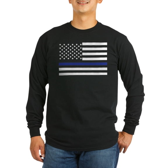 CafePress - Thin Blue Line Long Sleeve T Shirt - Long Sleeve Dark T-Shirt