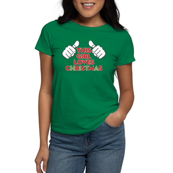 CafePress - This Girl Loves Christmas Women's Classic T Shirt - Women's Traditional Fit Dark T-Shirt