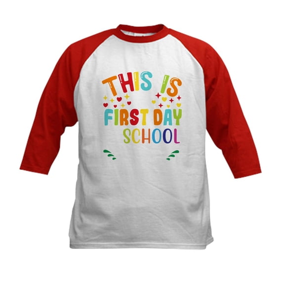 CafePress - This Is My First Day Of School Shi Baseball Jersey - Kids Cotton Baseball Jersey, 3/4 Sleeve Shirt