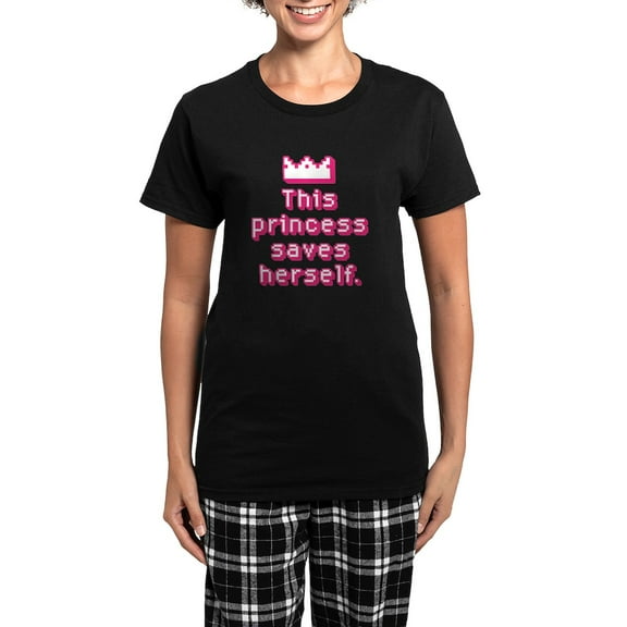 CafePress - This Princess Saves Herself Women's Dark Pajamas - Women's Short Sleeve Print T-Shirt and Pants Dark Cotton Pajama Set