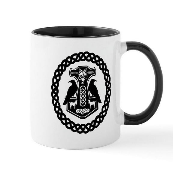 CafePress - Thor's Hammer In Celtic Knot Circle Mugs - 11 oz Ceramic Mug - Novelty Coffee Tea Cup