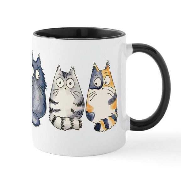 CafePress - Three 3 Cats Large Mug - 11 oz Ceramic Mug - Novelty Coffee Tea Cup