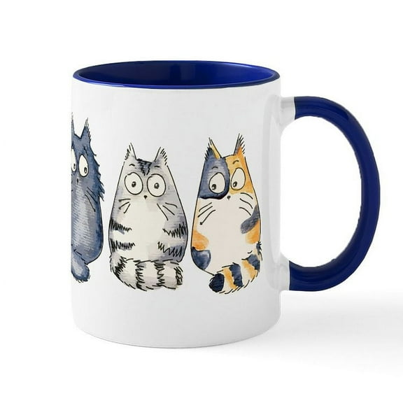 CafePress - Three 3 Cats Large Mug - 11 oz Ceramic Mug - Novelty Coffee Tea Cup