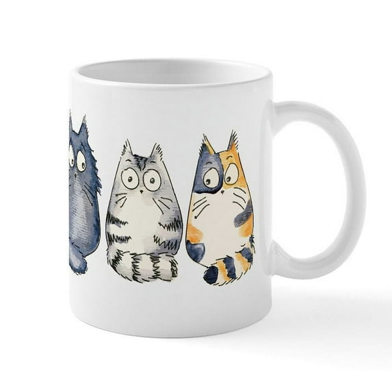 CafePress - Three 3 Cats Large Mug - 11 oz Ceramic Mug - Novelty Coffee Tea Cup