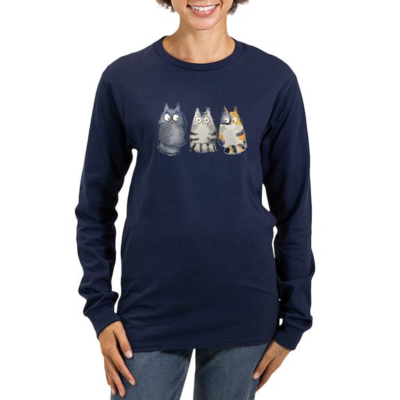 CafePress - Three 3 Cats Women's Long Sleeve Dark T Shirt - Women's Long Sleeve Graphic Tee Casual Fit