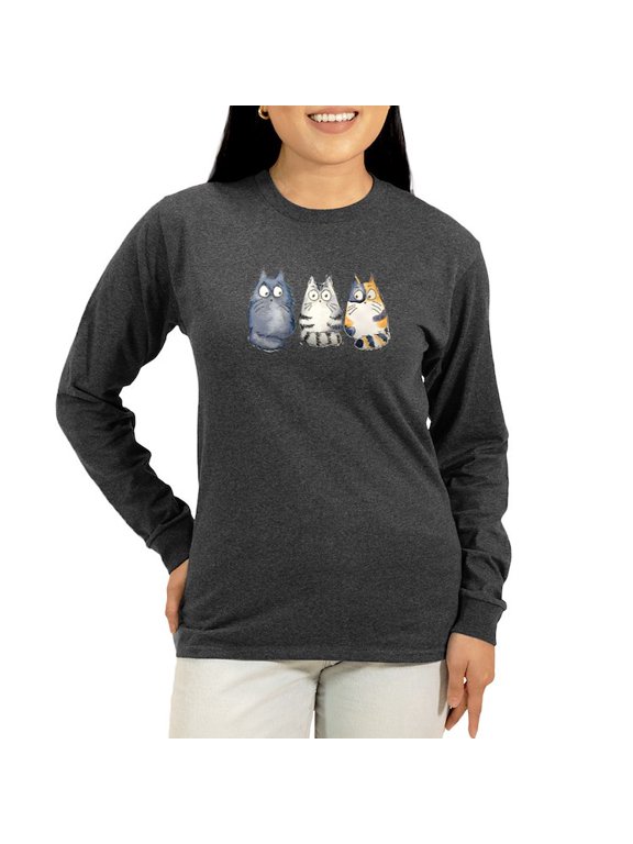 - Three 3 Cats Women's Long Sleeve Dark T Shirt - Women's Long Sleeve Graphic Tee Casual Fit