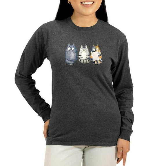 CafePress - Three 3 Cats Women's Long Sleeve Dark T Shirt - Women's Long Sleeve Graphic Tee Casual Fit