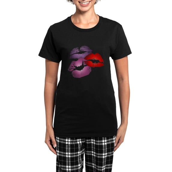 CafePress - Three Big Lips Women's Dark Pajamas - Women's Short Sleeve Print T-Shirt and Pants Dark Cotton Pajama Set