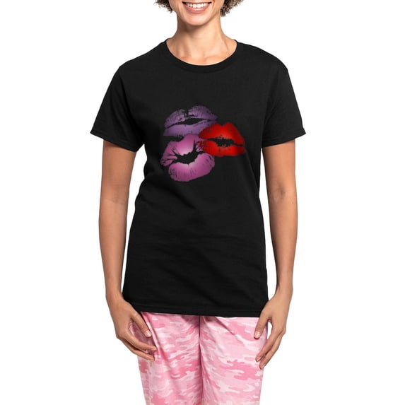 CafePress - Three Big Lips Women's Dark Pajamas - Women's Short Sleeve Print T-Shirt and Pants Dark Cotton Pajama Set