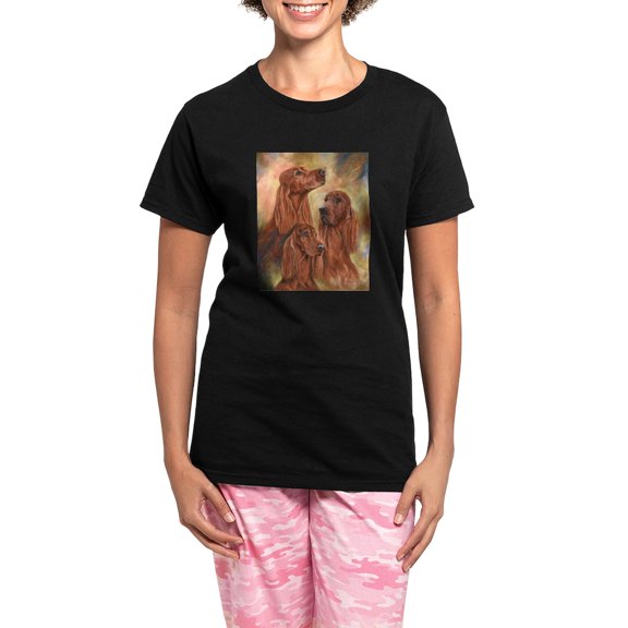 CafePress - Three Irish Setters By Dawn Secord Pajamas - Women's Short Sleeve Print T-Shirt and Pants Dark Cotton Pajama Set