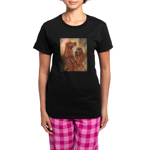 CafePress - Three Irish Setters By Dawn Secord Pajamas - Women's Short Sleeve Print T-Shirt and Pants Dark Cotton Pajama Set
