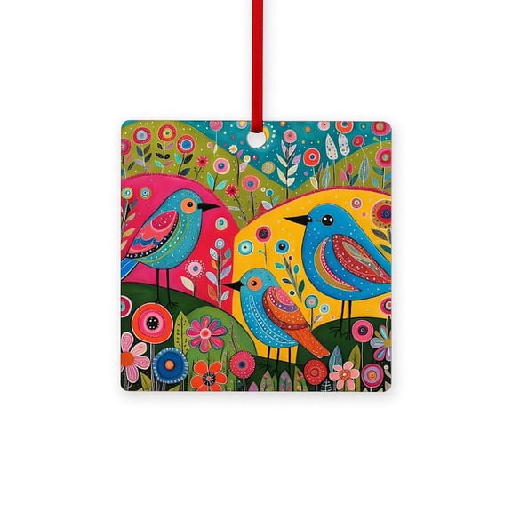 CafePress - Three Little Birds On The Hill - 3"x3" Square Wood Ornament