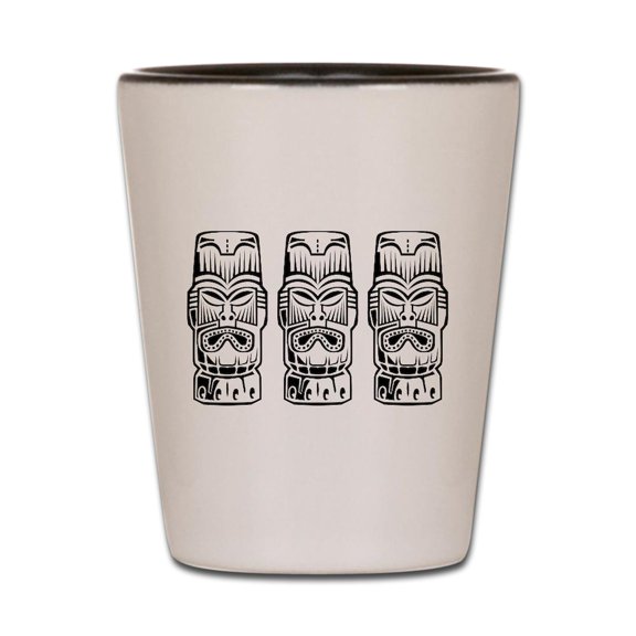 CafePress - Three Tiki Statues - White/Black Shot Glass, Unique and Funny Shot Glass