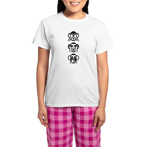 CafePress - Three Wise Monkeys Emoji Vertical Pajamas - Women's Short Sleeve Print T-Shirt and Pants Light Cotton Pajama Set