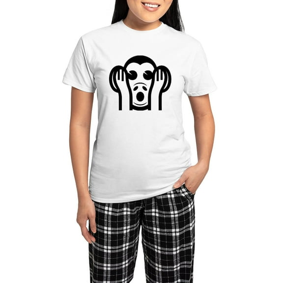 CafePress - Three Wise Monkeys Kikazaru Hear NO Evil Emoji Paj - Women's Short Sleeve Print T-Shirt and Pants Light Cotton Pajama Set
