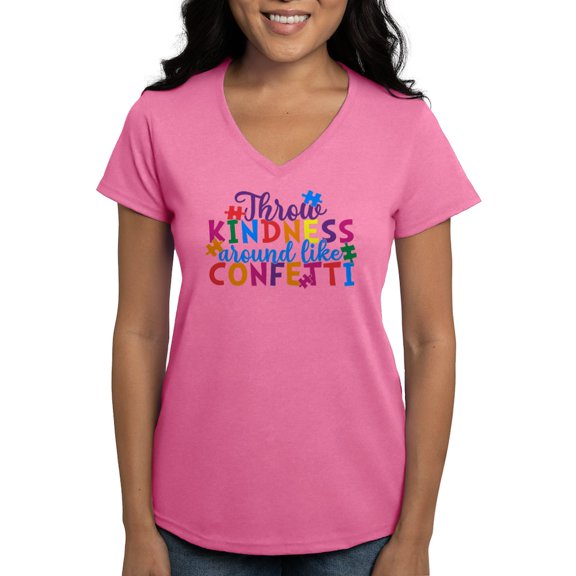 CafePress - Throw Kindness Around Like Confetti T Shirt - Women's V-Neck Dark T-Shirt