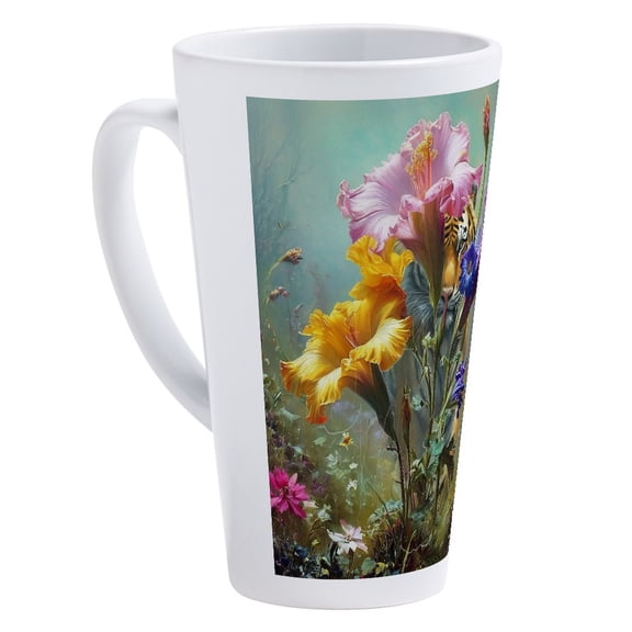CafePress - Tiger In Mystical Spring Hibiscus 17 Oz Latte Mug - 17 Oz White Ceramic Latte Mug