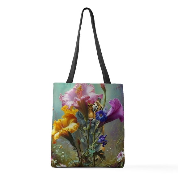 CafePress - Tiger In Mystical Spring Hibiscus - Polyester Tote Bag 16"x16"