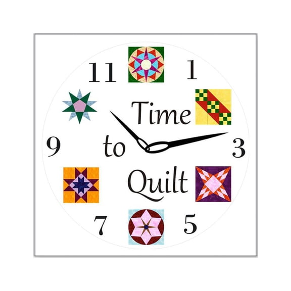 CafePress - Time To Quilt Clock Square Sticker 3 X 3 - Square Sticker 3" x 3"