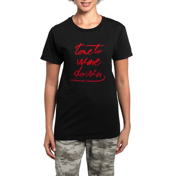 CafePress - Time To Wine Down Pajamas - Women's Short Sleeve Print T-Shirt and Pants Dark Cotton Pajama Set