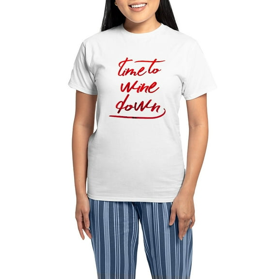 CafePress - Time To Wine Down Women's Light Pajamas - Women's Short Sleeve Print T-Shirt and Pants Light Cotton Pajama Set