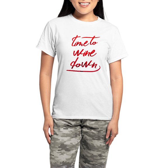 CafePress - Time To Wine Down Women's Light Pajamas - Women's Short Sleeve Print T-Shirt and Pants Light Cotton Pajama Set