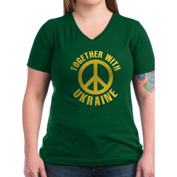 CafePress - Together With Ukraine Women's V Neck Dark T Shirt - Women's V-Neck Dark T-Shirt