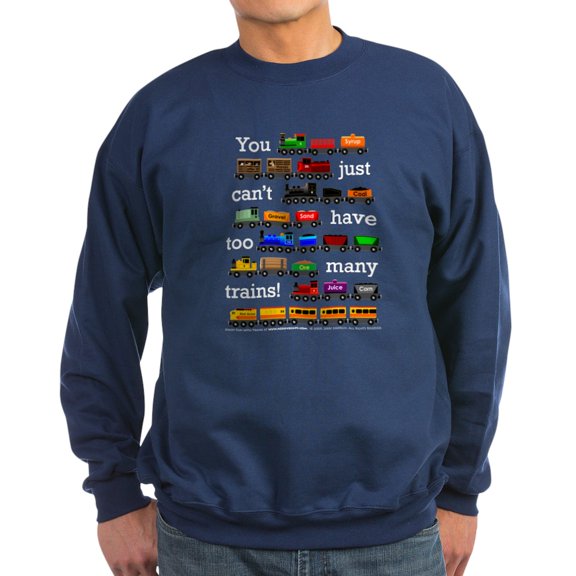 CafePress - Too Many Trains White Lettering Sweatshirt - Classic Crew Neck Sweatshirt