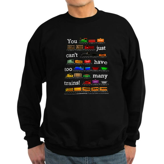 CafePress - Too Many Trains White Lettering Sweatshirt - Classic Crew Neck Sweatshirt