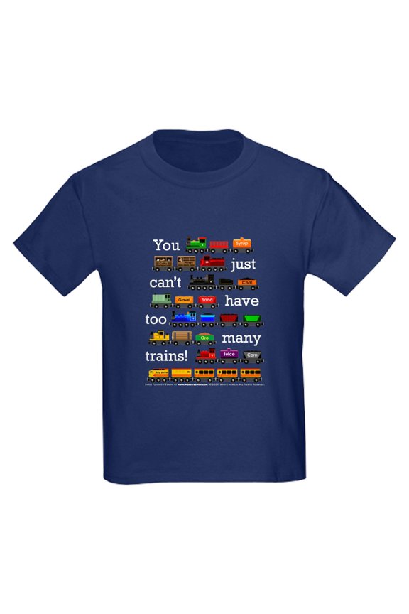 - Too Many Trains White Lettering T Shirt - Dark T-Shirt Kids XS-XL