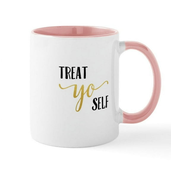 CafePress - Treat Yo Self Mugs - 11 oz Ceramic Mug - Novelty Coffee Tea Cup