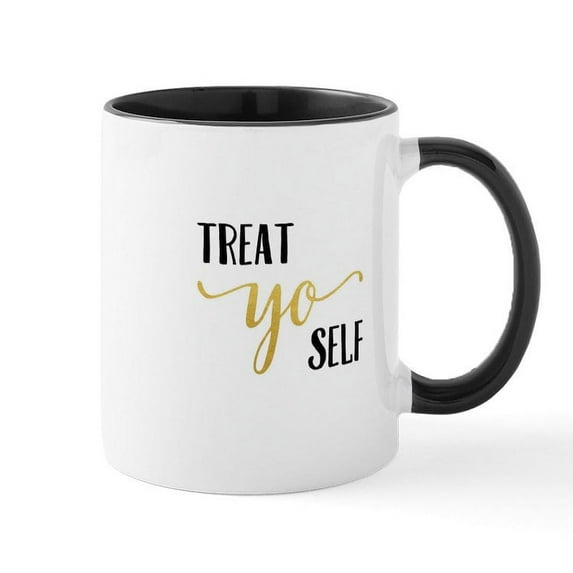 CafePress - Treat Yo Self Mugs - 11 oz Ceramic Mug - Novelty Coffee Tea Cup