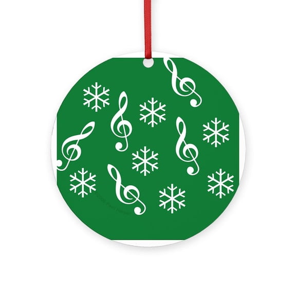 CafePress - Treble Clef Snowflakes Green - Round Wood Ornament 4"