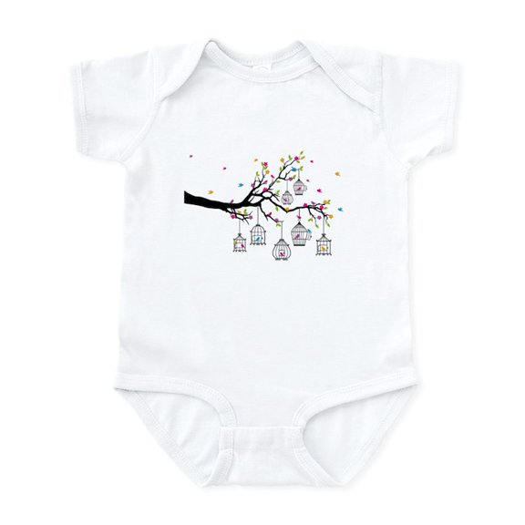 CafePress - Tree Branch With Birds And Birdcages Body Suit - Baby Light Bodysuit, Size Newborn - 24 Months