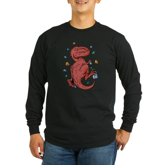CafePress - Trex Indoor Rock Climbing Long Sleeve T Shirt - Long Sleeve Dark T-Shirt