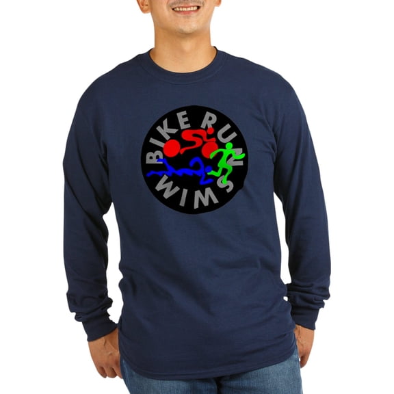 CafePress - Triathlon Color Figures F Long Sleeve Dark T Shirt - Long Sleeve Dark T-Shirt