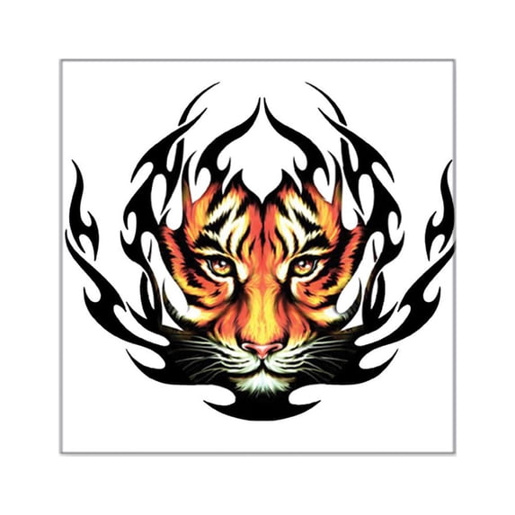 CafePress - Tribal Flame Tiger Square Sticker 3 X 3 - Square Sticker 3" x 3"