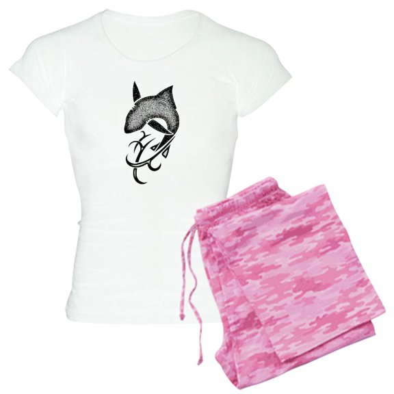 CafePress - Tribal Shark Black Women's Light Pajamas - Women's Short Sleeve Print T-Shirt and Pants Light Cotton Pajama Set