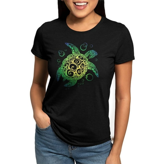 CafePress - Tribal Turtle Green Women's Deluxe T Shirt - Womens Tri-blend T-Shirt