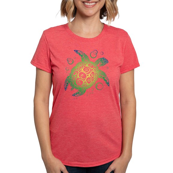 CafePress - Tribal Turtle Green Women's Deluxe T Shirt - Womens Tri-blend T-Shirt