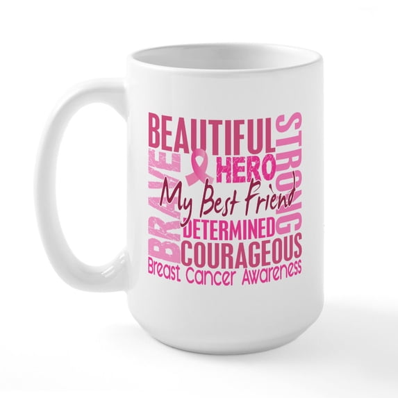 CafePress - Tribute Square Breast Cancer Large Mug - 15 oz Ceramic Large White Novelty Mug