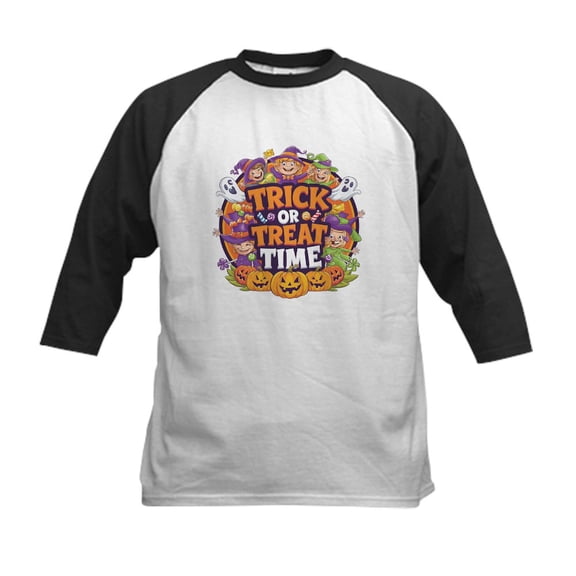 CafePress - Trick Or Treat Time Halloween Design Kids Baseball T Shirt - Kids Cotton Baseball Jersey, 3/4 Sleeve Shirt