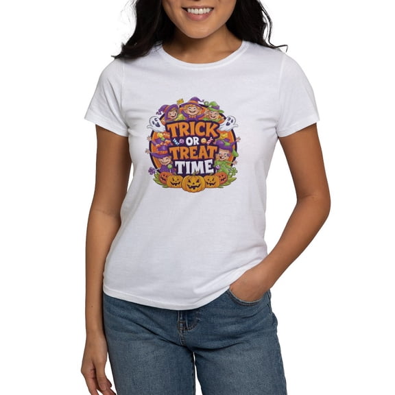 CafePress - Trick Or Treat Time Halloween Design Women's Value T Shirt - Women's Classic T-Shirt