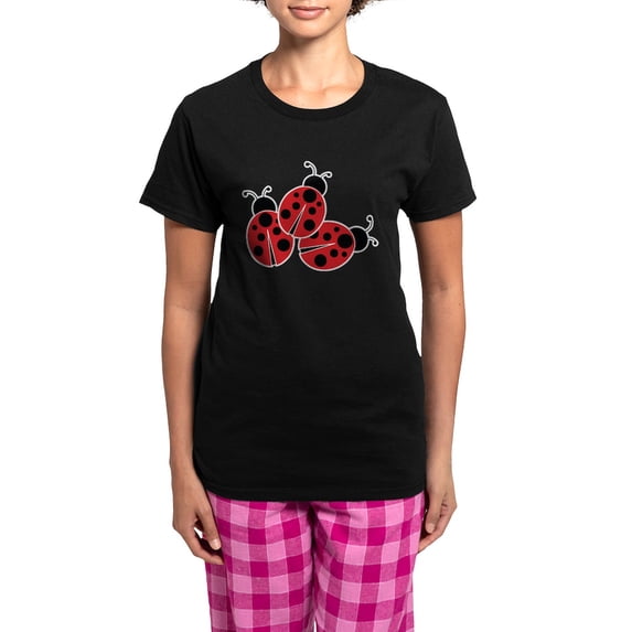 CafePress - Trio Of Ladybugs Pajamas - Women's Short Sleeve Print T-Shirt and Pants Dark Cotton Pajama Set