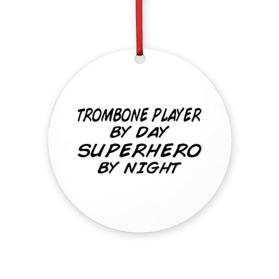 CafePress - Trombone Plyr Superhero By Night -  Round Wood Ornament 4"