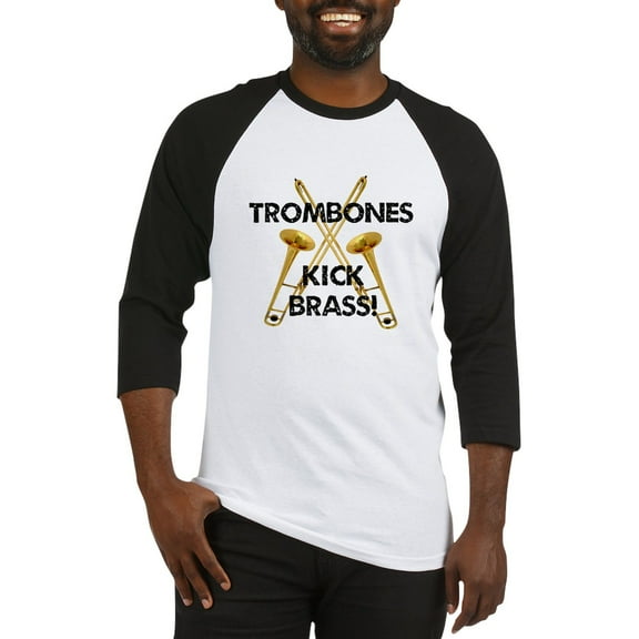CafePress - Trombones Kick Brass Baseball Jersey - Cotton Baseball Jersey, 3/4 Raglan Sleeve Shirt