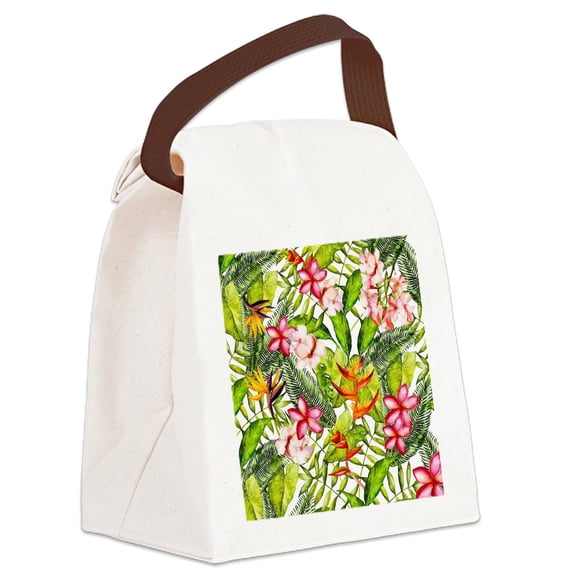 CafePress - Tropical Aloha Leaves &Amp; Flowers Pattern - Canvas Lunch Bag with Strap Handle