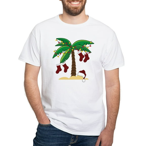 CafePress - Tropical Christmas White T Shirt - Men's White Classic Cotton T-Shirts